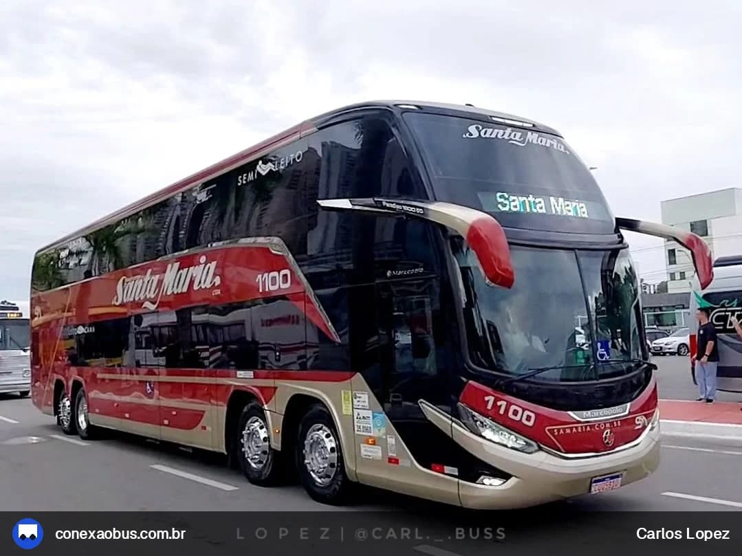Ônibus Marcopolo Paradiso G8 1800 DD, da Santa Maria fretamento e turismo, prefixo 1100, em Barueri-SP