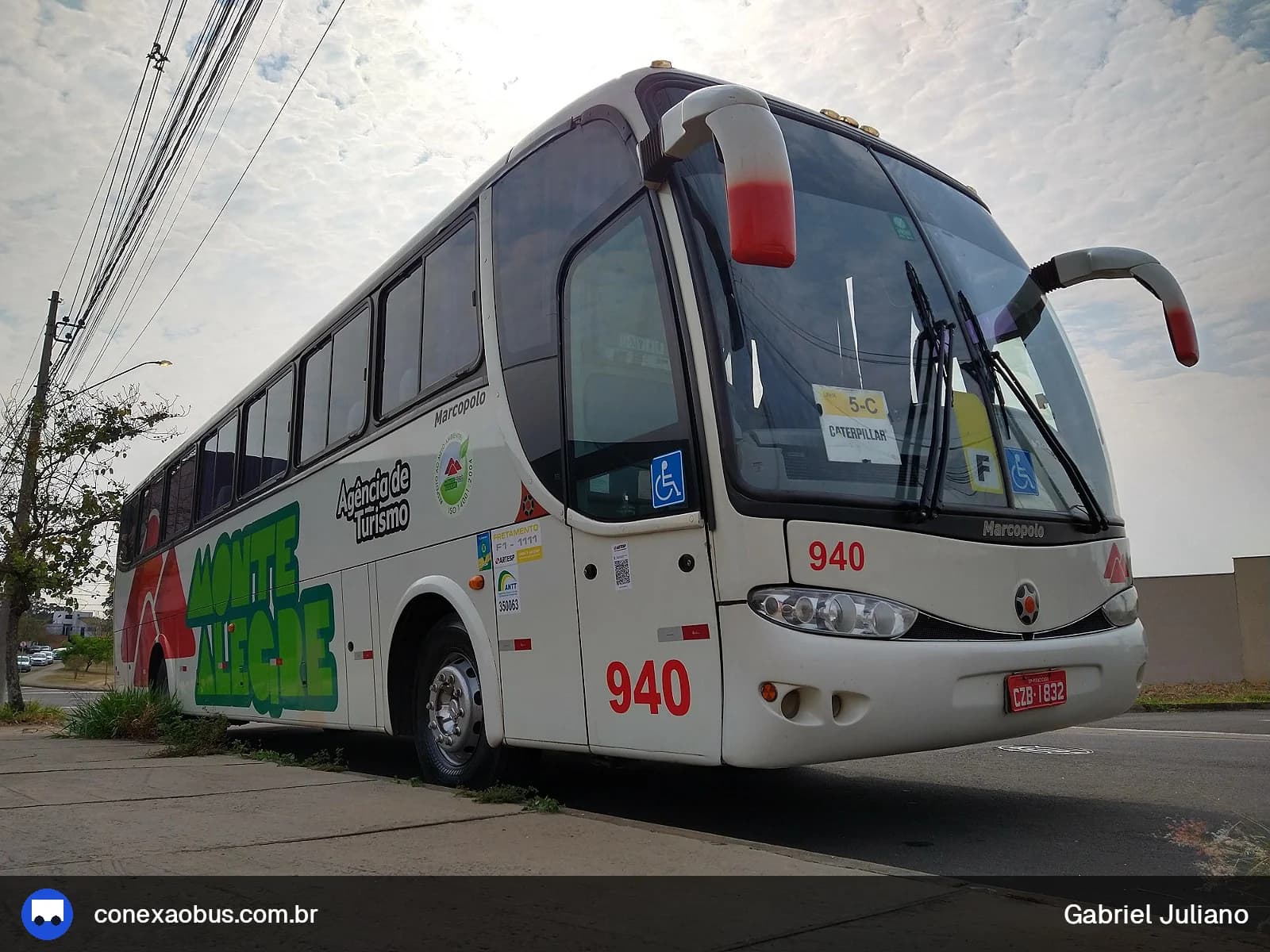 Ônibus Marcopolo Viaggio G6 1050, da Monte Alegre Turismo, prefixo 940, linha 5C - CATERPIILAR, em Piracicaba-SP