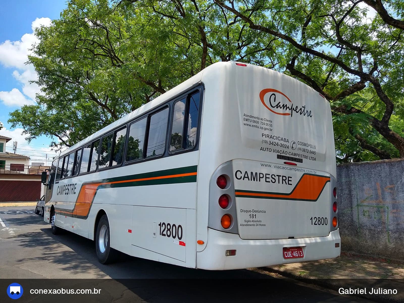 Ônibus Busscar El Buss FT, da Viação Campestre, prefixo 12800, em Piracicaba-SP