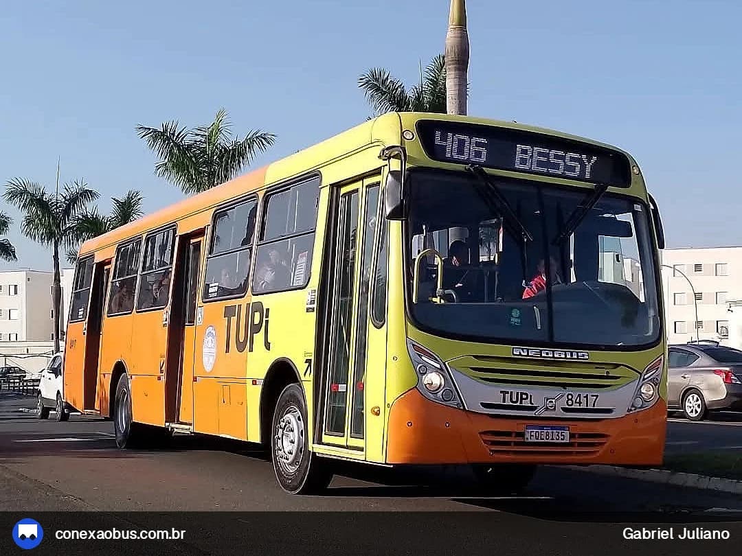 Ônibus Neobus Mega Plus, da TUPi | Transporte Urbano Piracicaba, prefixo 8417, linha 406 - BESSY / CENTRO, em Piracicaba-SP