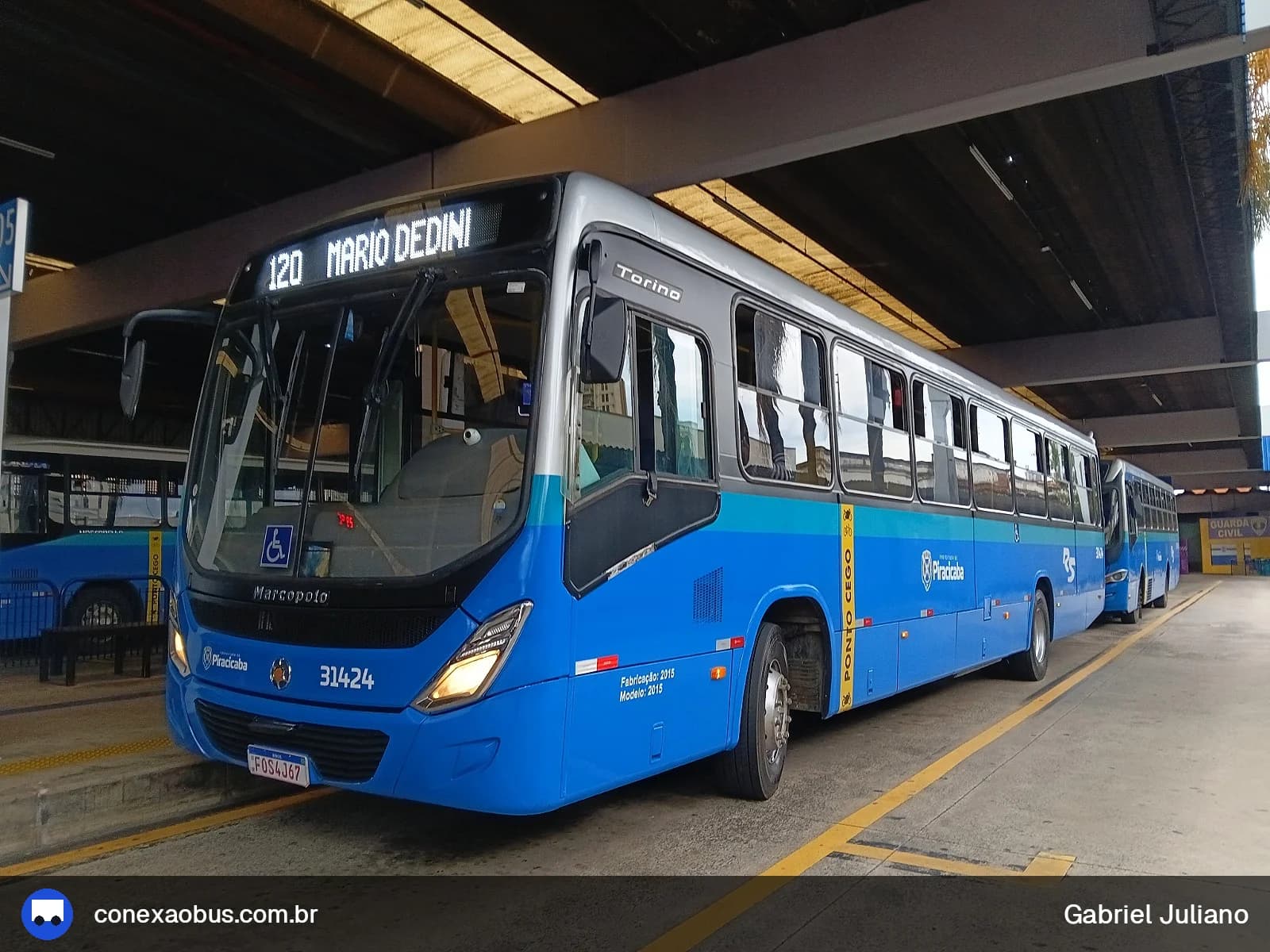 Ônibus Marcopolo Torino 2014, da Rápido Sumaré | Pira Mobilidade, prefixo 31424, linha 120 - MÁRIO DEDINI / CENTRO, em Piracicaba-SP