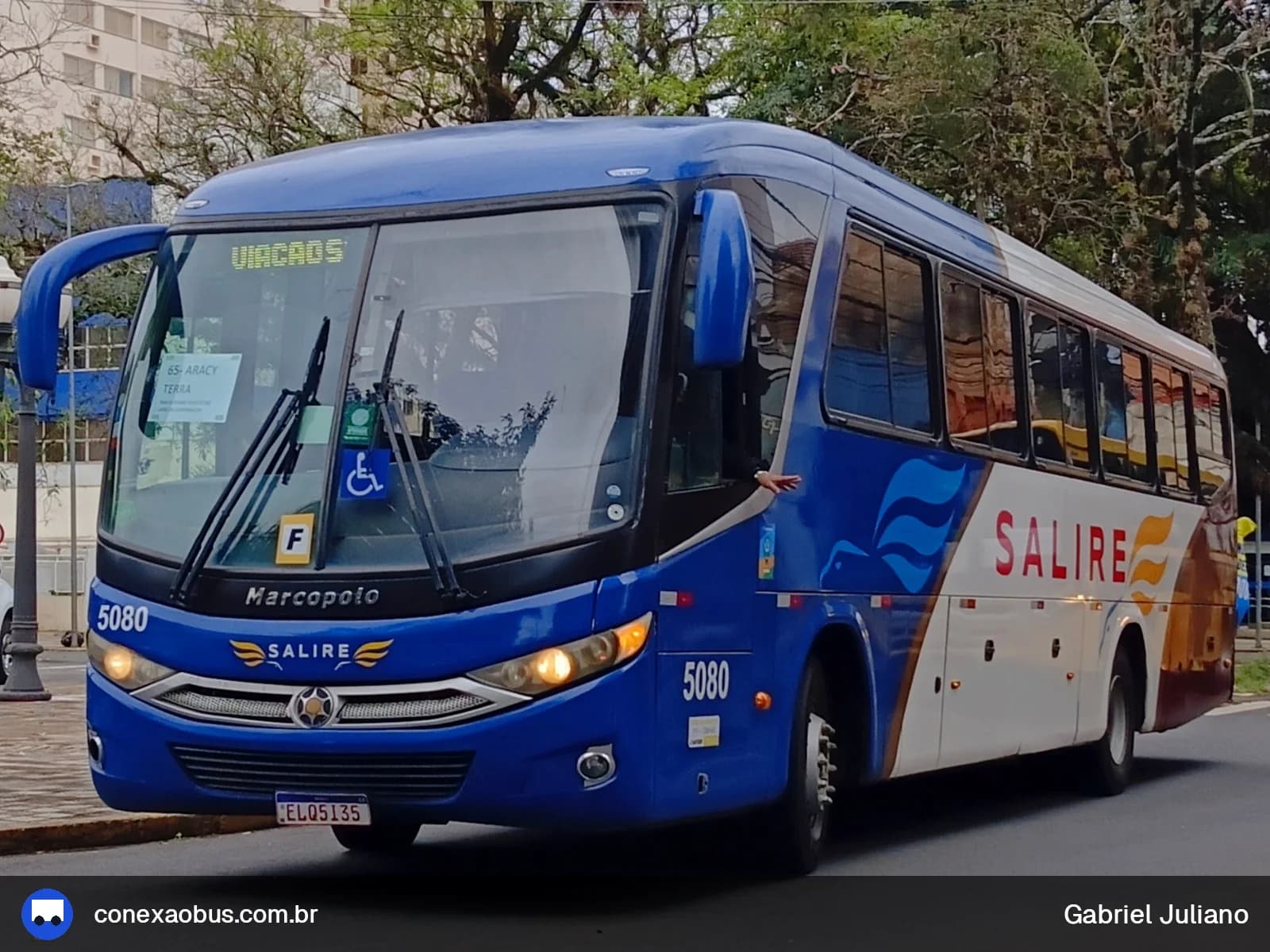 Ônibus Marcopolo Viaggio G7 900, da Viação Salire, prefixo 5080, em Piracicaba-SP