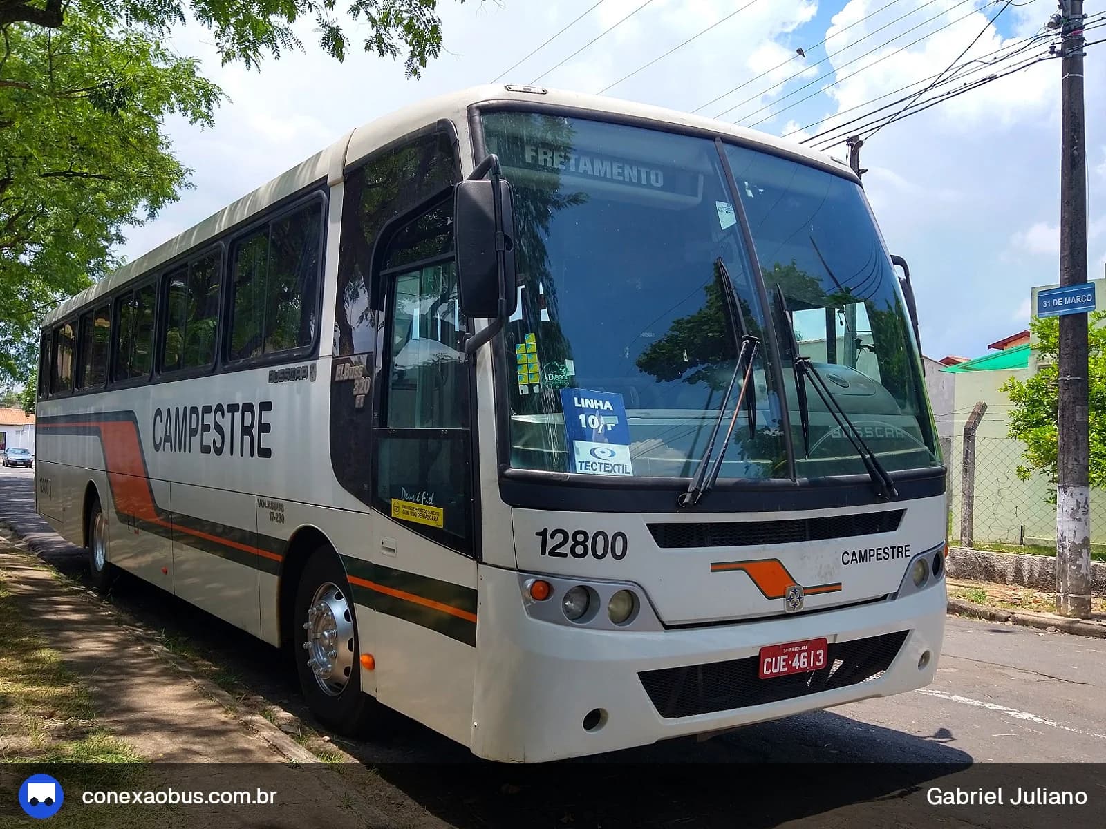 Ônibus Busscar El Buss FT, da Viação Campestre, prefixo 12800, em Piracicaba-SP