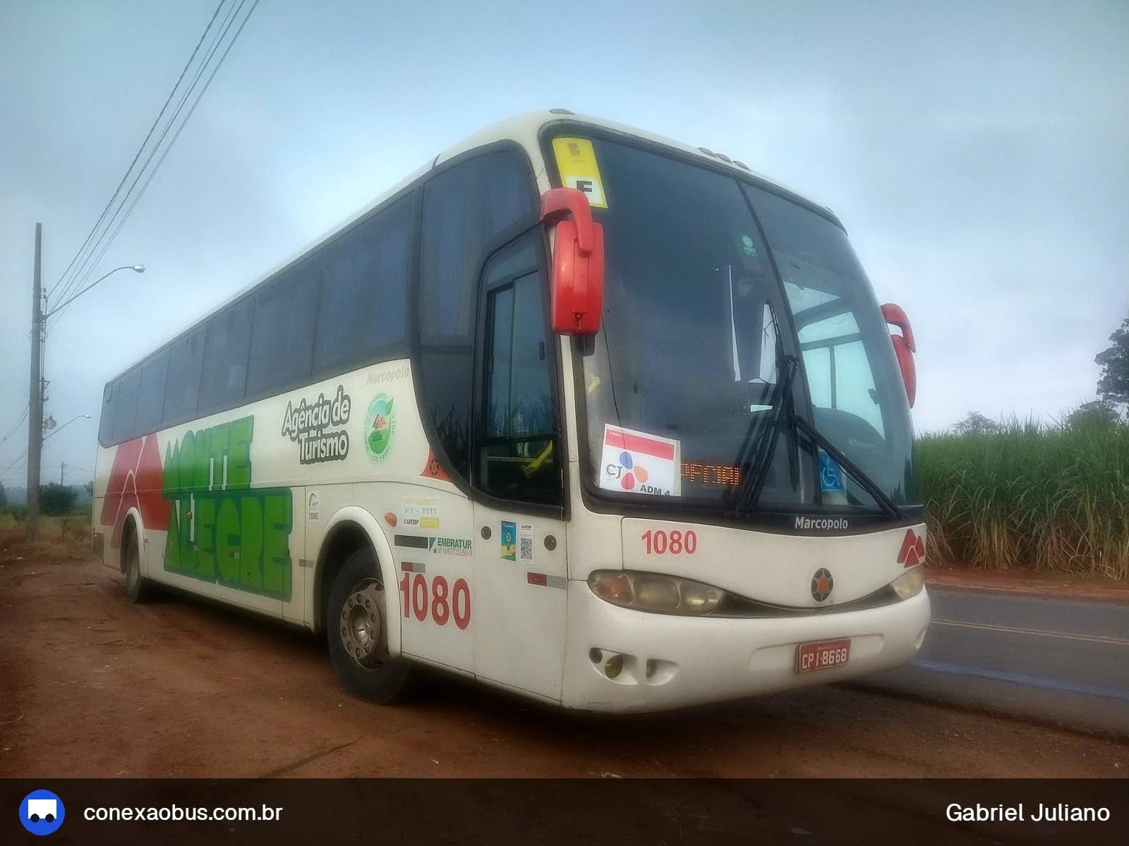 Ônibus Marcopolo Viaggio G6 1050, da Monte Alegre Turismo, prefixo 1080, linha ADM 4 - CJ DO BRASIL, em Piracicaba-SP