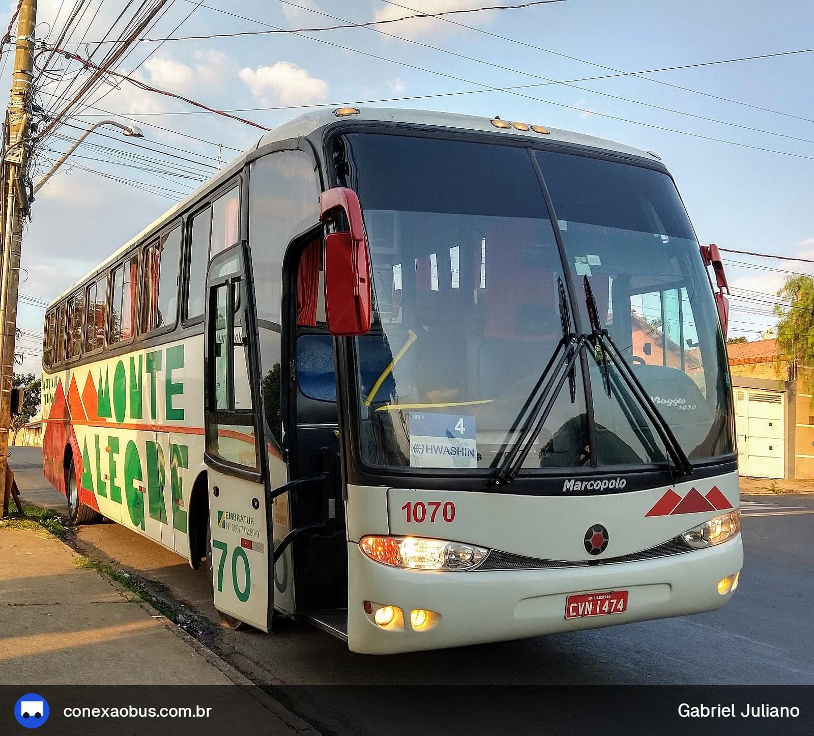 Ônibus Marcopolo Viaggio G6 1050, da Monte Alegre Turismo, prefixo 1070, linha 4 HWASHIN, em Piracicaba-SP